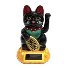Lucky cat (solar powered) waving cat Lucky Cat Maneki Neko 8cm black