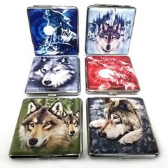 Cigarette case for 20 cigarettes with various wolf motifs