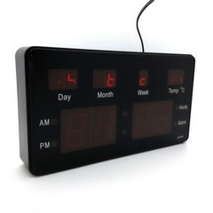 LED clock with alarm,  calendar and temperature display,  25cm