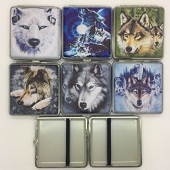 Cigarette case (for 20 cigarettes) 10x10cm wolf motifs assorted [06]