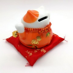12cm Keramik-Winkekatze Glückskatze Lucky Cat Maneki Neko mit Spardose #131101