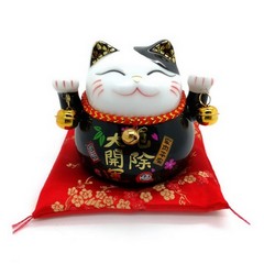 Ceramic waving cat Lucky Cat Maneki Neko (approx. 12cm) with money boxmm mit Motiv # 131108