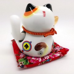 18cm Keramik-Winkekatze Glückskatze Lucky Cat Maneki Neko mit Batterien #131103