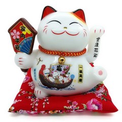 Ceramic waving cat Lucky Cat Maneki Neko (approx. 18cm) with USB charging cablemm mit Motiv # 131104