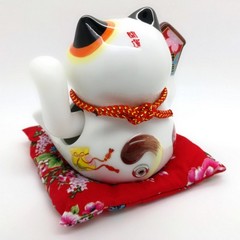 18cm Keramik-Winkekatze Glückskatze Lucky Cat Maneki Neko mit  Batterien #131104