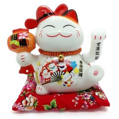 18cm Keramik-Winkekatze Glückskatze Lucky Cat Maneki Neko mit USB-Ladekabel #131106