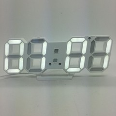 3D LED clock with alarm,  calendar and temperature display,  23x8 cm white lamp