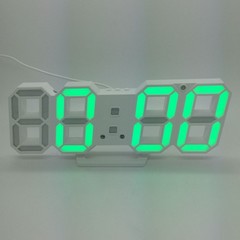 3D LED clock with alarm,  calendar and temperature display,  23x8 cm green lamp white