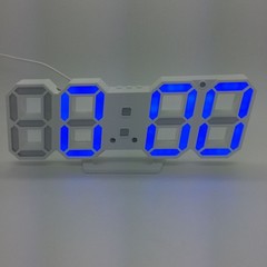 3D LED clock with alarm,  calendar and temperature display,  23x8 cm blue lamp white