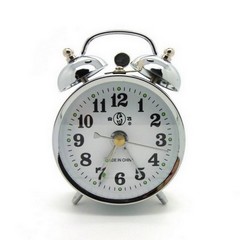 17cm double bell alarm clock mechanical clockwork (spring mechanism) in silver (813)
