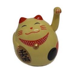 14cm Glückskatze (batteriebetrieben) Winkekatze Lucky Cat Maneki Neko #gelb