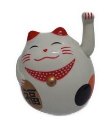 14cm Glückskatze (batteriebetrieben) Winkekatze Lucky Cat Maneki Neko #weiss