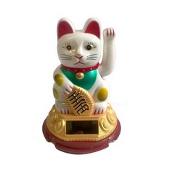 8cm Glückskatze (solarbetrieben) Winkekatze Lucky Cat Maneki Neko #weiss