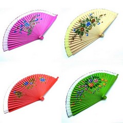 Dekorative Holzfächer Handfächer matt mit Blumenmotiv (farbig sortiert)