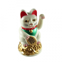 11cm Glückskatze (batteriebetrieben) Winkekatze Lucky Cat Maneki Neko #weiß