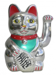 15cm Glückskatze (batteriebetrieben) Winkekatze Lucky Cat Maneki Neko #silber