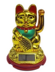 12cm Glückskatze (solarbetrieben) Winkekatze Lucky Cat Maneki Neko #gold (359)