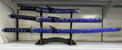 Samuraischwert Set Deko stumpf mit Schwertständer und Zubehör blau