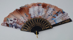 Handfächer Fächer Kunststoff Stoff Blumenmuster Bund (farbig sortiert)