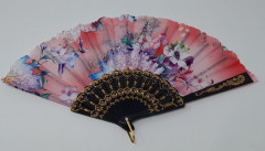 Handfächer Fächer Kunststoff Stoff Blumenmuster Bund (farbig sortiert)