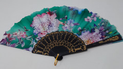 Handfächer Fächer Kunststoff Stoff Blumenmuster Bund (farbig sortiert)