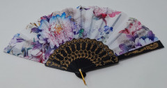 Handfächer Fächer Kunststoff Stoff Blumenmuster Bund (farbig sortiert)