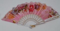 Handfächer Fächer Kunststoff Stoff Blumenmuster Bund  weiss