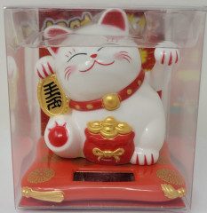 10cm Glückskatze (solarbetrieben) Winkekatze Lucky Cat Maneki Neko #Weiss