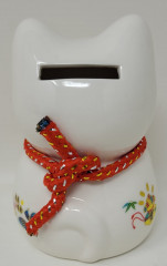 12cm Keramik-Winkekatze Glückskatze Lucky Cat Maneki Neko mit Spardose