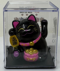 6cm Glückskatze (solarbetrieben) Winkekatze Lucky Cat Maneki Neko #Schwarz