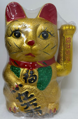 Glückskatze aus Keramik, Gold 20cm