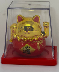 6cm Glückskatze (solarbetrieben) Winkekatze Lucky Cat Maneki Neko #Gold