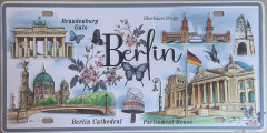 Weißblechen Kühlschrankmagnet 30x15cm mit Berlin-Motiv.